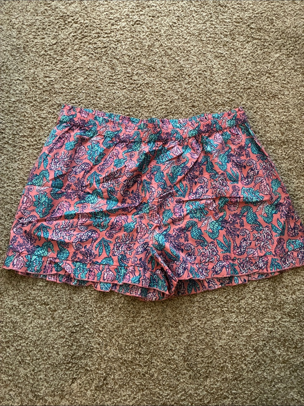 NWT Simply Southern Seahorse Ruffle Shorts XL Coastal Preppy Pink